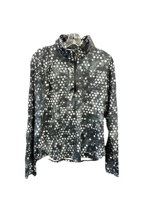 Reebok Athletic Popover Size L Black Polka Dot 1/4 Zip Track Jacket Stretch  - Image 1 of 4