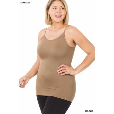 1X/2X Mocha Seamless Camisole with Adjustable Straps Plus Size Neutral - Image 1 of 4