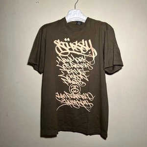 Pre-Owned 2006 Stussy X Ease World Tour Graffiti Script T-shirt Brown L Large - Picture 1 of 9