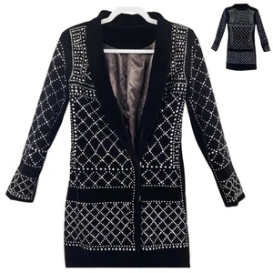 Heavily Rhinestone Embellished Black Geometric Pattern Blazer Jacket Women's XS - Picture 1 of 8