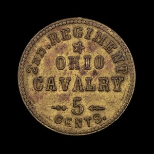 RARO Gettone Sutler: 2° Reggimento Cavalleria Ohio 5 Centesimi (1861- 1865) - Foto 1 di 2