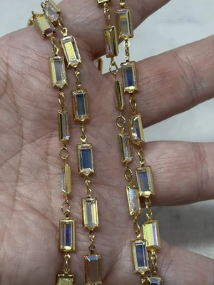 Collar De Colección Swarovski Tono Dorado Aurora Boreal Baguette Cristal 30+ Pulgadas Foto 1 de 4