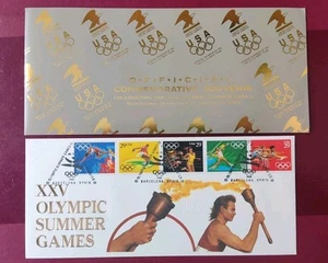 SOBRES PRIMER DIA FDC USA 1992 OLIMPIADAS BARCELONA 92 EN CARPETA OFICIAL - Imagen 1 de 2