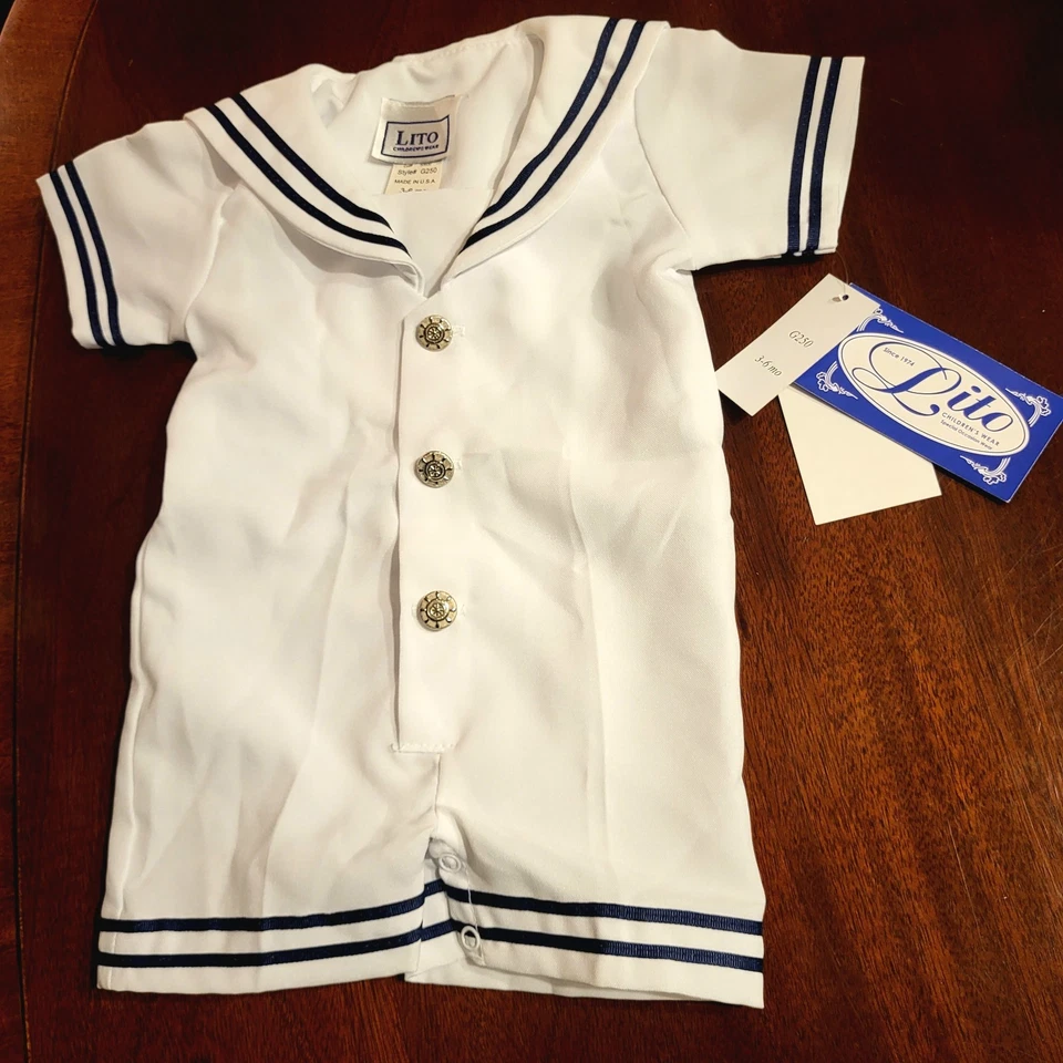 Lito Children's Wear Sailor Romper USA 3 to 6 Months Nautical Navy Baby 3-6 mos - Image 1 of 4