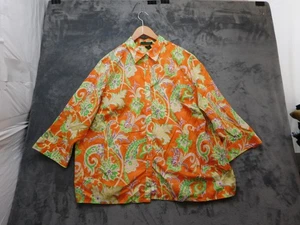 Lauren Ralph Lauren Shirt Womens 3X Orange Floral Paisley Cotton Button Up - Picture 1 of 16