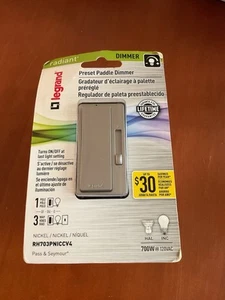 PASS & SEYMOUR RH703PNICCV4 700W Nickel Single Pole, 3 Way Dimmer switch - Picture 1 of 3