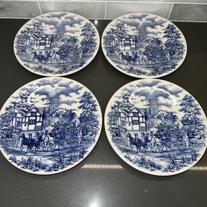 Brazil Transfer ware Blue Coach Scene, 7.5” Inch Salad Plates. Set A Four - Picture 1 of 7