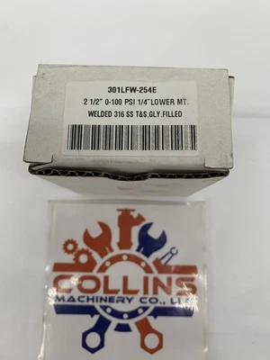 PIC Gauge 301LFW-254E 2-1/2" Dial 0-100PSI Liquid Filled Pressure Gauge 1/4" LM - Image 1 of 4