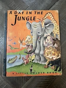 BLUE SPINE Little Golden Book #18 A Day in the Jungle 3rd Printing 1945 No DJ - Foto 1 di 10