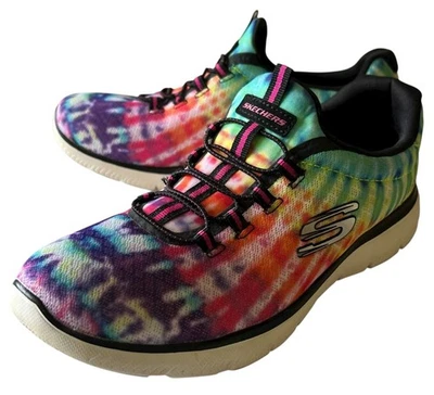 Women's Sketchers Memory Foam Slip On Sneakers Tie Dyed Multicolor Shoes Size 8 - Image 1 of 4