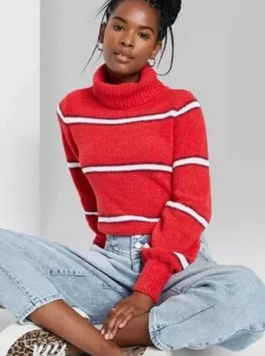 Suéter para mujer Wild Fable manga larga rayas rojas cuello alto grande nuevo con etiquetas Foto 1 de 4