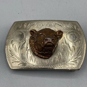 Vintage Irvine & Jachens Silver Belt Buckle Cow Bulls Head Floral Ornate Western - Bild 1 von 9