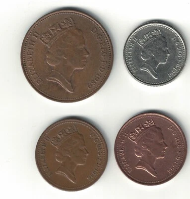 Lote de monedas de Gran Bretaña del Reino Unido - Isabel II - 5 y 2 peniques, 1 penique (2 monedas) Foto 1 de 4