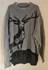 Emporio Armani Sweater Stag Deer Deerhead Gray And Black Sophisticated Size... - Picture 1 of 7