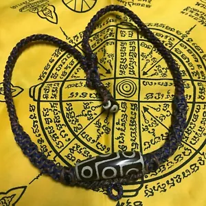 THAI AMULET DZI necklace pendant nine eye tibetan bead antique 9 eyes genuine - Picture 1 of 11