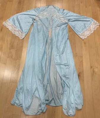 Vintage 60s Miss Elaine Blue Chiffon Nylon Peignoir Nightgown Set Union Made - Image 1 of 4