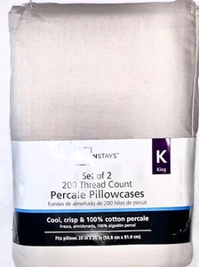 Mainstays Percale Pillowcase Set, 200 Thread Ct, King Size, Grey Pumice - Picture 1 of 1
