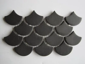 36 x 29 x 5 mm Fan Shaped Glass Mosaic Tiles - 14 pieces - Matt Black on mesh - Picture 1 of 1