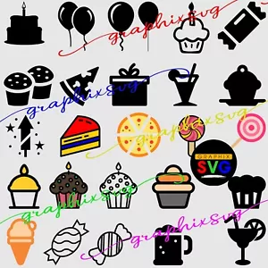 Partysymbole und Symbole SVG, EPS, Geburtstagssymbole (alle nach Farbvektor geschichtet) - Bild 1 von 6