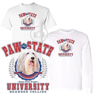 Bearded Collie Dog Paw State University Short / Long Sleeve White T Shirt M-3X - Picture 1 of 3