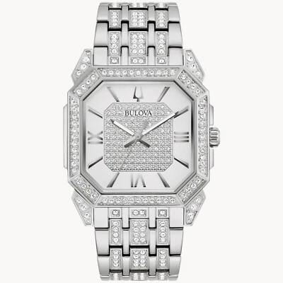 Bulova Men's Crystal Quartz Gemmed Silver Stainless Steel Watch 40 MM 96A285 - Image 1 of 4