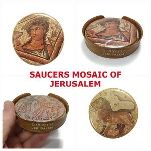 🚨Vtg 50s Rare 6set Plastic Saucers Mosaic of Jerusalem Judaica Israel SEE VIDEO - Picture 1 of 14