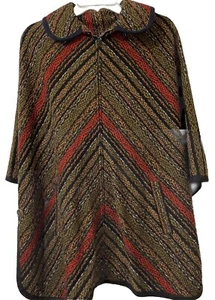 Vintage Christenfeld Cape Poncho Jacket Sweater Brown Tweed Womens Large Pockets - Picture 1 of 12