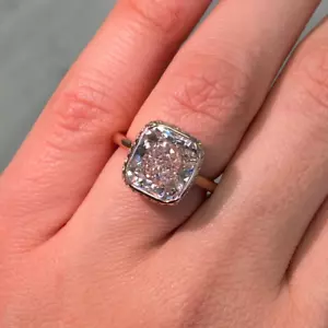 5ct Pink Cushion & Round Cut Hidden Halo Lab Grown 18k WhiteGold Engagement Ring - Picture 1 of 7
