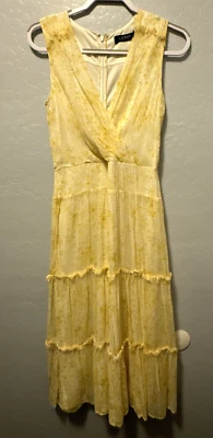 Vestido Ralph Lauren Amarillo Negro Etiqueta Georgette Midi Playa Viaje Talla 4 Foto 1 de 4