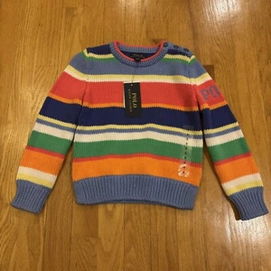 POLO Ralph Lauren Girls Rainbow Cable Knit Sweater Size 5 Striped Multicolor - Picture 1 of 6