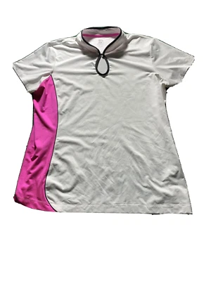 EP NY Polo Shirt Women LG  PINK WHITE Keyhole Mock Short Sleeve Golf Pro Active - Image 1 of 4