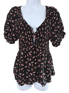 No Boundaries Ditsy Floral Baby Doll Top Size 2X Smocked Peasant Cottage Core - Bild 1 von 10