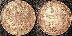 Finnland Groß Herzogtum - Nikolaus II - 50 Pennia Silber 1916 S Helsinki Sup Km - Picture 1 of 1