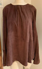 Brunello Cucinelli Suede Leather LS Shirt Blouse Tunic Top Brown Sz 50 L/XLG NEW
