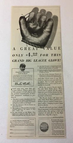 1930 Reach baseball glove ad ~ BABE RUTH ~ New York Yankees ~ version 3 Cover