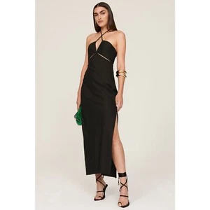 Marina Moscone RTR Shipwrecked Cutaway Dress Black Women Size 6 Virgin Wool Silk - Picture 1 of 12