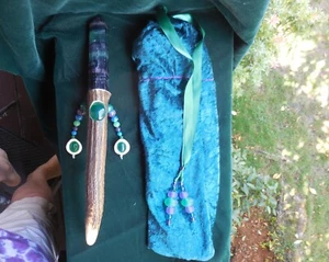 Beaded Fluorite Green Onyx Cruelty Free Antler Wand Amethyst Aventurine Healing - Picture 1 of 9
