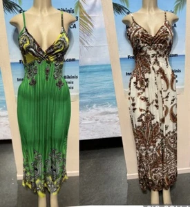 2 Halter Maxi Dress Print Babydoll Smocked Waist Boho Fairy Paisley Size XL - Picture 1 of 10