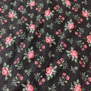 Vintage Cranston Print Works VIP Fabric Black Pink Roses Country Cottage 21"x42" - Picture 1 of 8