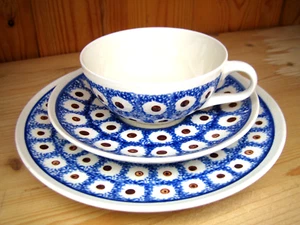 Bunzlauer Gedeck Pfauenauge: Dessertteller + Untertasse + Kaffeetasse/Teetasse - Bild 1 von 4