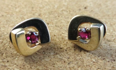 Brincos postes de ouro amarelo e branco 14k rubi vermelho rosa dois tons avaliação AGS #304 - Imagem 1 de 4