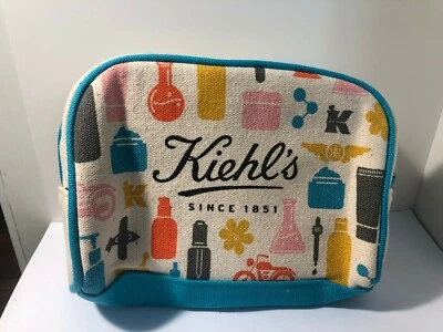 Kiehl's CANVAS Makeup/Cosmetic ZIPPER Bag BLUE/ORANGE - Image 1 of 4