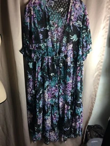 Bata de mujer tórrida talla 4 negra floral lazos transparentes casa abrigo cubierta - Imagen 1 de 4