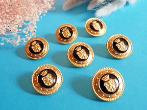 881B Splendid Buttons 'Armoirie' Gold Black Enamel Lot 7 Vintage - Picture 1 of 4