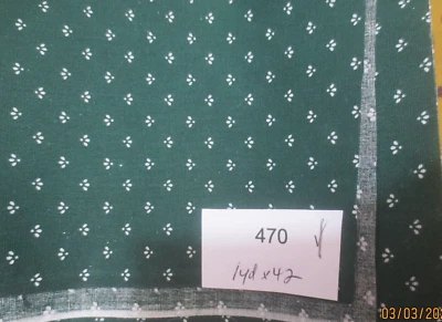 1 yds  x 42" White Polka Dots Flowers  on Dark Green Cotton Fabric - Image 1 of 3