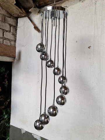 10-globe 1970's Cascading Mid Centry ceiling light by Richard Essig for Massive Cover