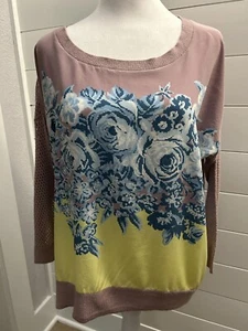 Women’s Large American Eagle Outfitters Silk & Knit Shirt Top Blouse 3/4 Sleeve - Picture 1 of 8