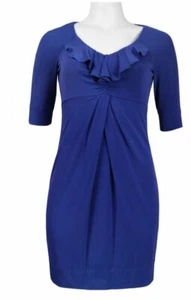 Petite Blue Donna Ricco Ruffle Neckline Dress - Picture 1 of 2