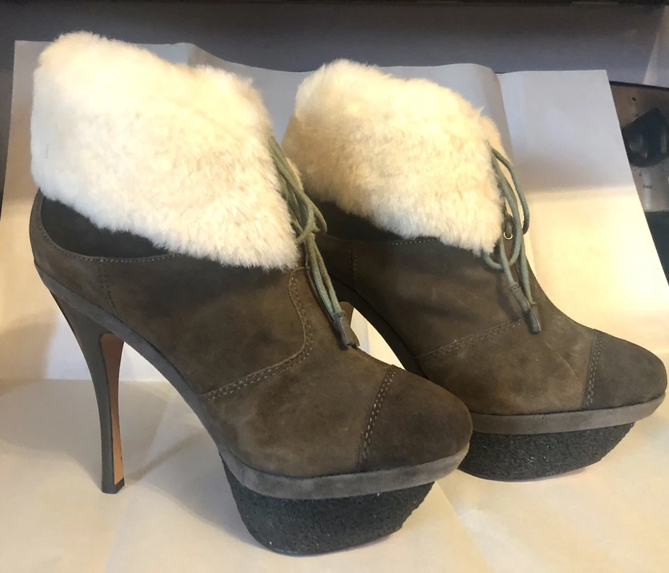 L.A.M.B Suede Shearling Platform Boots Zion Hiker Gwen Stefani Heels Sz 8 - Изображение 1 из 4