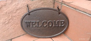 Cast Iron Welcome Sign Front Door Hanging Sign Rustic Decorative Welcome Tag - Picture 1 of 2